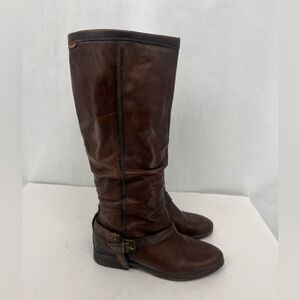 PIKOLINOS Tall Brown Leather Riding Boots with Buckle